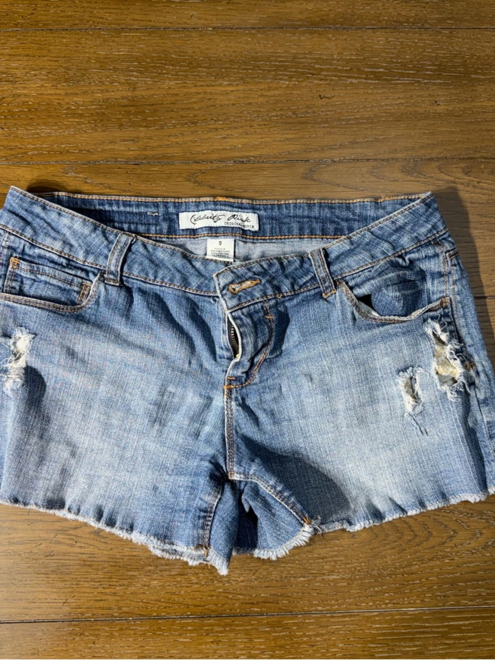 Celebrity Pink Distressed Denim Women's Shorts - Light Blue size 9